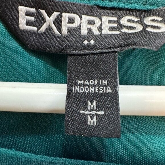 Express Emerald Green Holiday Dress Sz M Sheer Sleeves Triangle Keyhole Autumn - Picture 12 of 14